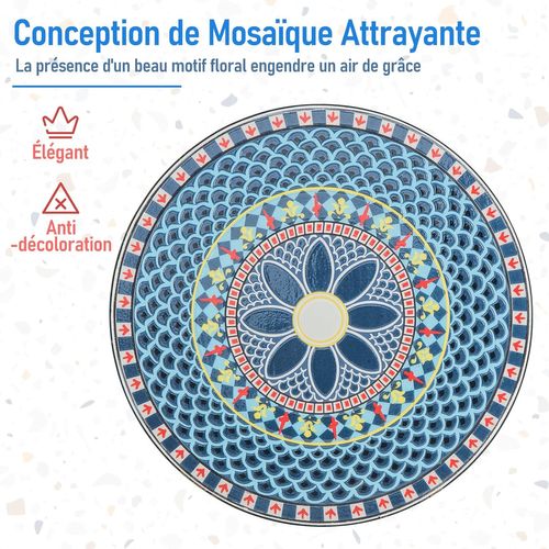 Ensemble Bistrot Pour Patio 3 Pièces En Métal à Motif Mosaïque,ensemble Salon De Jardin (bleu)