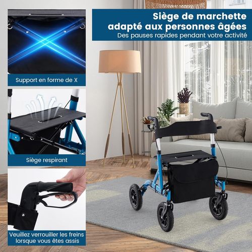 Déambulateur à Roue Pneumatique Tout Terrain De 24 Cm Réglables En Hauteur 81-93,5 Cm(bleu)