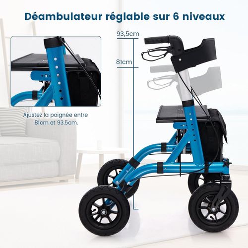 Déambulateur à Roue Pneumatique Tout Terrain De 24 Cm Réglables En Hauteur 81-93,5 Cm(bleu)