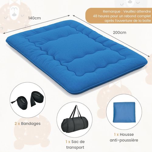 Matelas Futon Portable Pliable, Matelas Futon Japonais 140 X 200 Cm, Housse Lavable,d'invités(bleu)