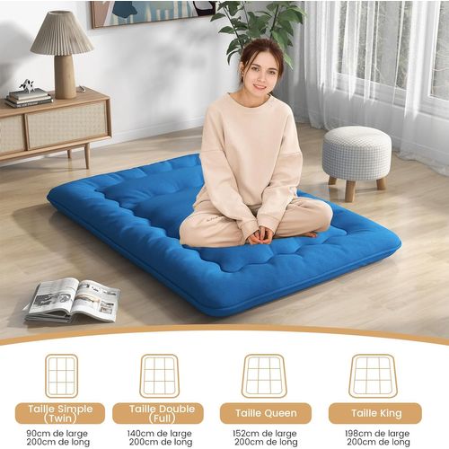 Matelas Futon Portable Pliable, Matelas Futon Japonais 140 X 200 Cm, Housse Lavable,d'invités(bleu)