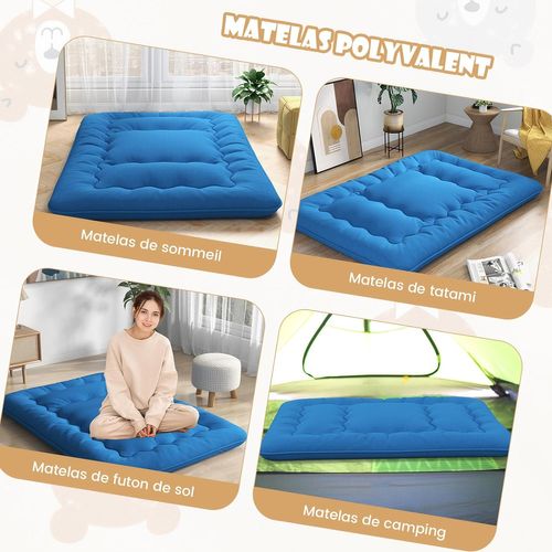 Matelas Futon Portable Pliable, Matelas Futon Japonais 140 X 200 Cm, Housse Lavable,d'invités(bleu)
