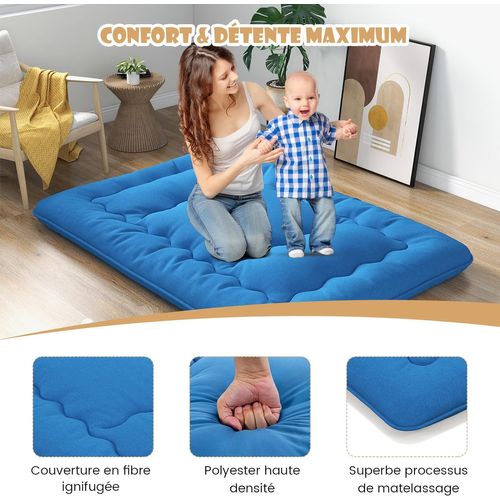 Matelas Futon Portable Pliable, Matelas Futon Japonais 140 X 200 Cm, Housse Lavable,d'invités(bleu)