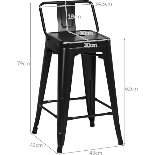 Lot 4 Tabourets De Bar Métal, Chaise Industrielle Empilable Hauteur D'assise 60 Cm, Cuisine, Café