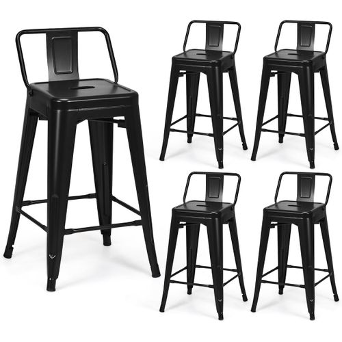 Lot 4 Tabourets De Bar Métal, Chaise Industrielle Empilable Hauteur D'assise 60 Cm, Cuisine, Café