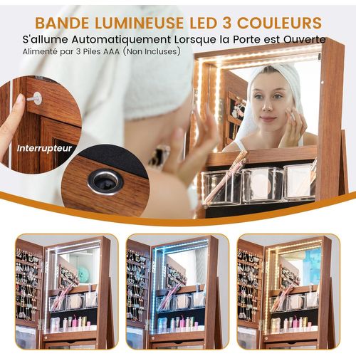 Armoire à Bijoux Pivotante à 360°, Rangement Bijoux Design 3 En 1 , Organisateur De Bijoux, Brun