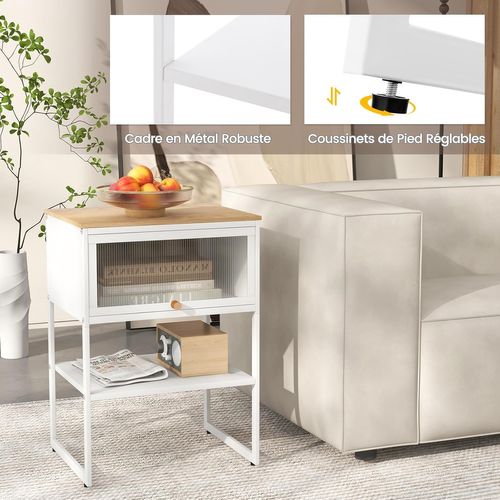 Bout De Canapé Avec Porte Rabattable Transparente,40 X 32 X 56 Cm, Noir/blanc(blanc)