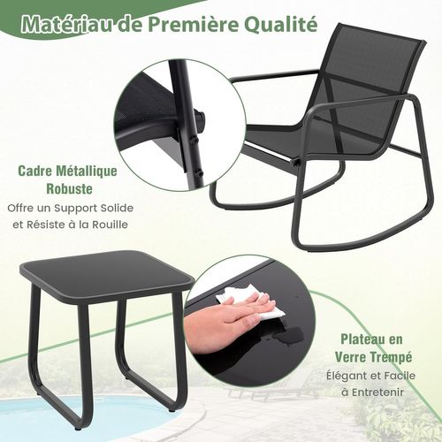 Salon De Jardin 3 Pièces Avec Chaises à Bascule Table , Ensemble De Meuble Extérieur Charge 150kg