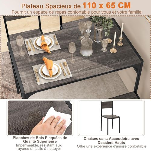 Ensemble Table Et Chaise Pour 4 Personnes, Table Cuisine, Table à Manger 110 X 65 Cm (gris)