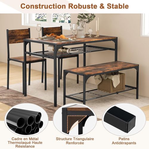 Ensemble Table Et Chaise Pour 4 Personnes, Table Cuisine,table à Manger 110x65 Cm (marron Rustique)