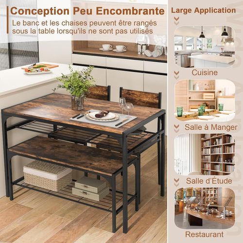 Ensemble Table Et Chaise Pour 4 Personnes, Table Cuisine,table à Manger 110x65 Cm (marron Rustique)