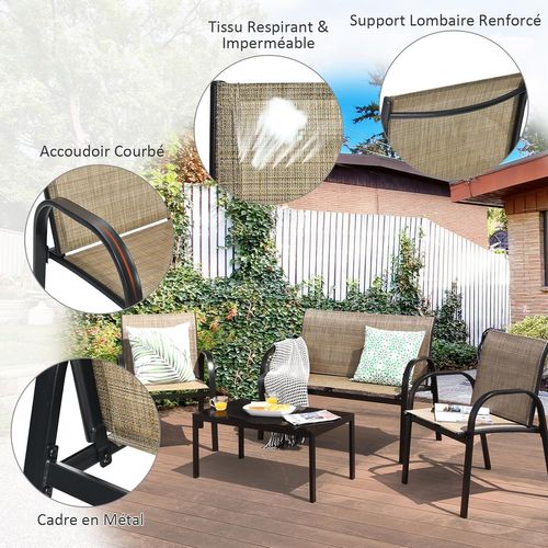 Ensemble Salon De Jardin 4 Pièces En Métal, 2 Fauteuils, Ensemble De Meubles (marron)