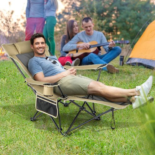 Chaise De Camping Pliable, Poche Latérale Et Porte-gobelet, Charge 150 Kg(kaki)