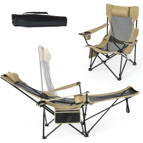 Chaise De Camping Pliable, Poche Latérale Et Porte-gobelet, Charge 150 Kg(kaki)