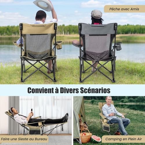 Chaise De Camping Pliable, Poche Latérale Et Porte-gobelet, Charge 150 Kg(kaki)