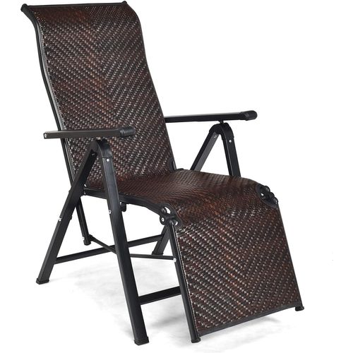 Chaise De Jardin Pliante En Rotin, Fauteuil D’extérieur Pliable, Marron(1 Pièce, 59 X 68 X 113 Cm)