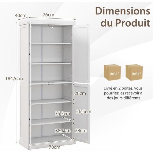 Armoire De Rangement, Armoire Chambre 4 Portes Et 5 Étagères, Poignée Ronde, 76 X 40 X 184,5 Cm