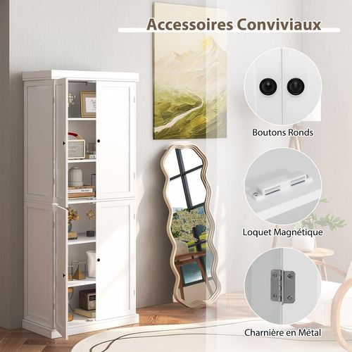 Armoire De Rangement, Armoire Chambre 4 Portes Et 5 Étagères, Poignée Ronde, 76 X 40 X 184,5 Cm