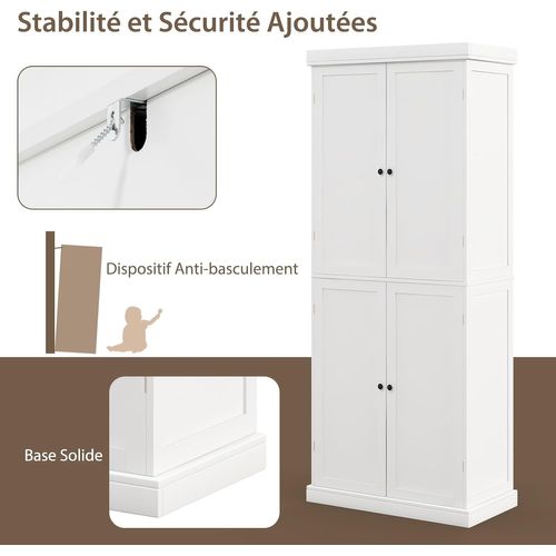 Armoire De Rangement, Armoire Chambre 4 Portes Et 5 Étagères, Poignée Ronde, 76 X 40 X 184,5 Cm