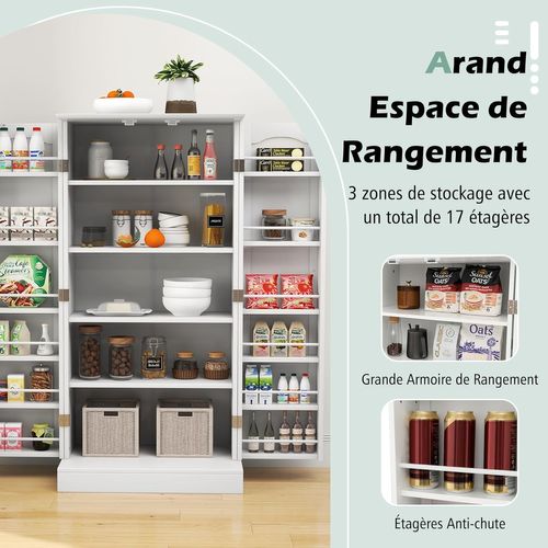 Armoire Cuisine 2 Portes Avec 16 Étagères, Meuble Cuisine Rangement , Salon, Blanc