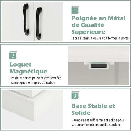 Armoire Cuisine 2 Portes Avec 16 Étagères, Meuble Cuisine Rangement , Salon, Blanc