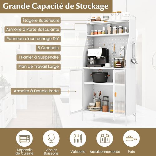 Buffet Cuisine Rangement, Armoire De Rangement Avec Panneau Perforé,buffet Haut, 76 X 36 X 161 Cm