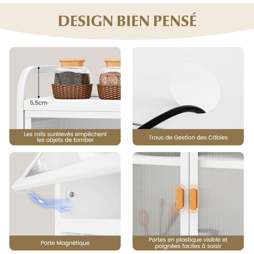 Buffet Cuisine Rangement, Armoire De Rangement Avec Panneau Perforé,buffet Haut, 76 X 36 X 161 Cm