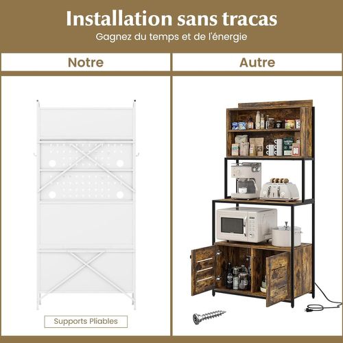 Buffet Cuisine Rangement, Armoire De Rangement Avec Panneau Perforé,buffet Haut, 76 X 36 X 161 Cm