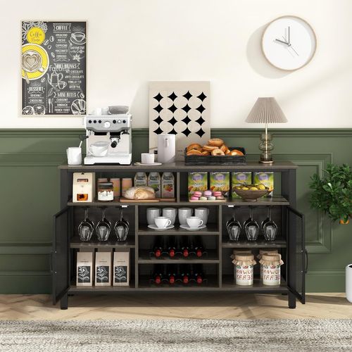 Buffet Cuisine, Buffet Bas 140 Cm Avec 8 Porte-bouteilles, Entrée, 140 X 40 X 82,5 Cm (gris)