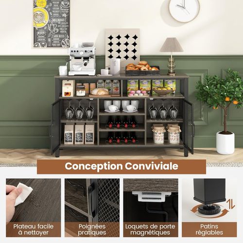 Buffet Cuisine, Buffet Bas 140 Cm Avec 8 Porte-bouteilles, Entrée, 140 X 40 X 82,5 Cm (gris)