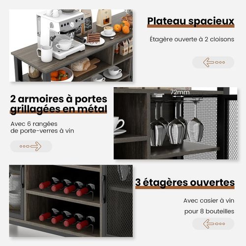 Buffet Cuisine, Buffet Bas 140 Cm Avec 8 Porte-bouteilles, Entrée, 140 X 40 X 82,5 Cm (gris)