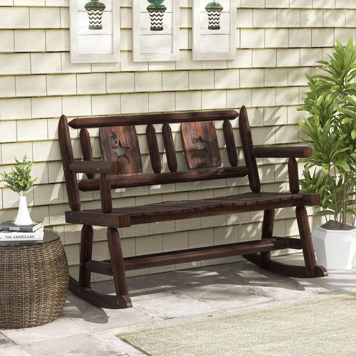 Banc à Bascule De Jardin En Bois Massif De Sapin, Bois Carbonisé Anti-corrosion, Style Rustique