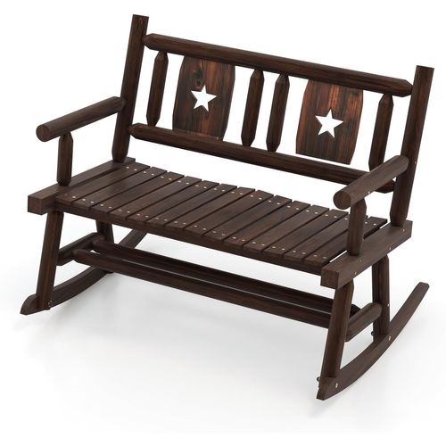 Banc à Bascule De Jardin En Bois Massif De Sapin, Bois Carbonisé Anti-corrosion, Style Rustique