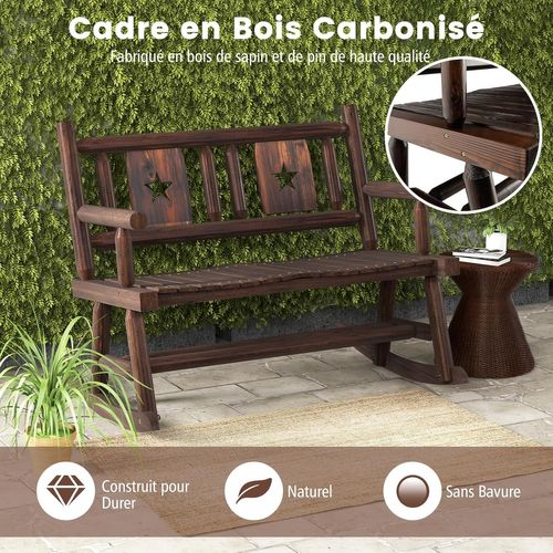 Banc à Bascule De Jardin En Bois Massif De Sapin, Bois Carbonisé Anti-corrosion, Style Rustique