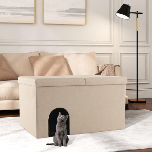 Maison De Toilette Pour Chat 2 En 1, Banc Pour Chaussures Avec Toilettes Cachées Pour Chats (beige)