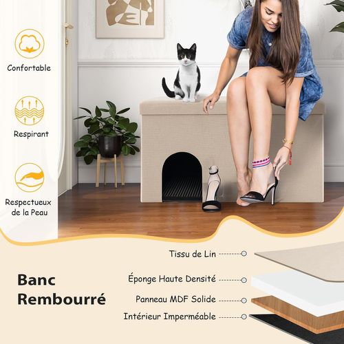 Maison De Toilette Pour Chat 2 En 1, Banc Pour Chaussures Avec Toilettes Cachées Pour Chats (beige)