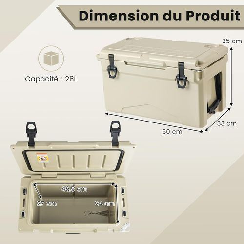 Glacière Isotherme Portable Avec Bouchon De Vidange Et Porte-gobelets, Glacière Rigide (kaki)
