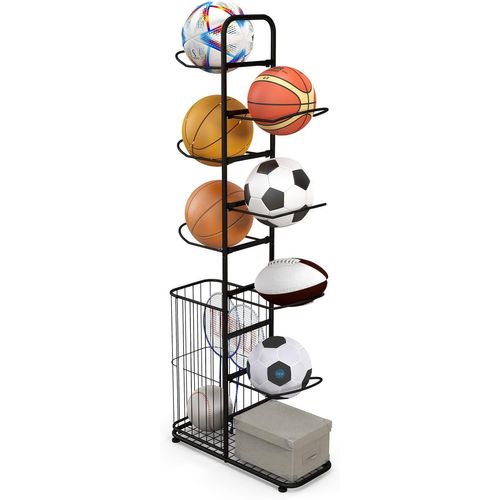 Étagère De Rangement Pour Balles à 7 Niveaux, Support De Basket-ball En Métal, Noir