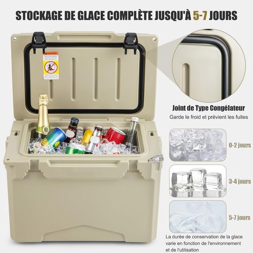 Glacière Isotherme Avec Bouchon De Vidange Et Porte-gobelets, Glace De 5 à 7 Jours (brun Clair)