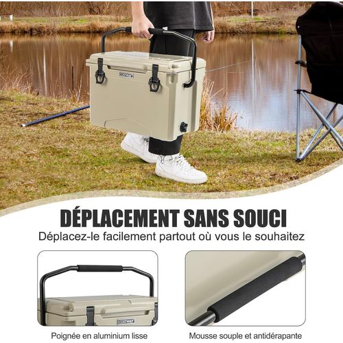 Glacière Isotherme Avec Bouchon De Vidange Et Porte-gobelets, Glace De 5 à 7 Jours (brun Clair)