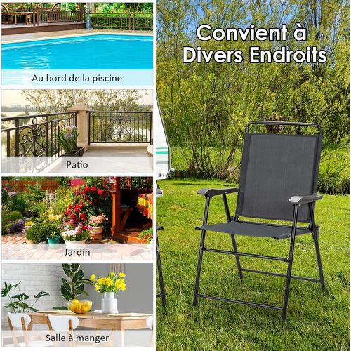 Lot De 4 Chaises De Jardin Pliantes, Chaises D'extérieur Avec Cadre, Charge 150 Kg(gris)