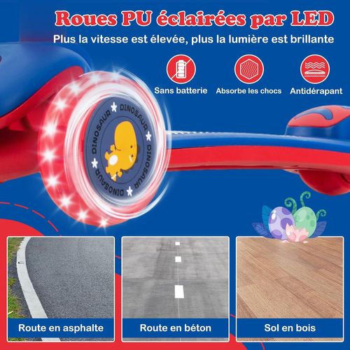 Trottinette Pliable à 3 Roues LED Hauteur Réglable 63-83cm Charge 50kg Pour Enfant 3-5 Ans, Bleu