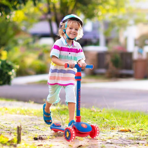 Trottinette Pliable à 3 Roues LED Hauteur Réglable 63-83cm Charge 50kg Pour Enfant 3-5 Ans, Bleu