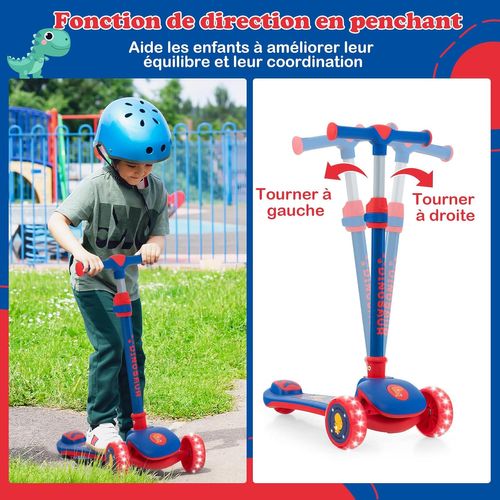 Trottinette Pliable à 3 Roues LED Hauteur Réglable 63-83cm Charge 50kg Pour Enfant 3-5 Ans, Bleu