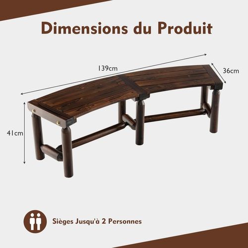 Banc De Jardin En Bois Massif De Sapin, Banc Incurvé à 2 Places Pour Table Rond, Marron(style 1)