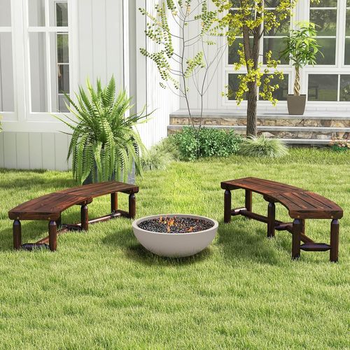 Banc De Jardin En Bois Massif De Sapin, Banc Incurvé à 2 Places Pour Table Rond, Marron(style 1)