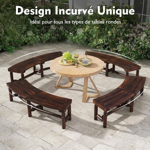 Banc De Jardin En Bois Massif De Sapin, Banc Incurvé à 2 Places Pour Table Rond, Marron(style 1)