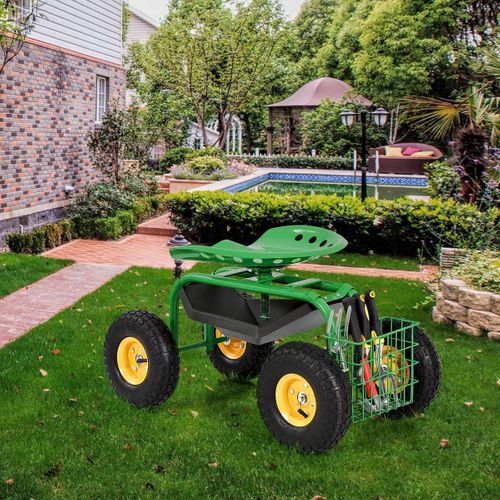 Siège De Jardin Roulant Avec Hauteur Réglable, Chariot Jardinage Avec Siège Pivotant à 360° (vert)