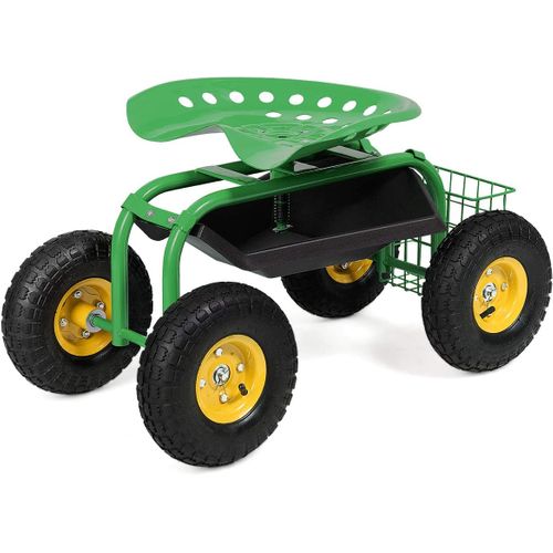Siège De Jardin Roulant Avec Hauteur Réglable, Chariot Jardinage Avec Siège Pivotant à 360° (vert)