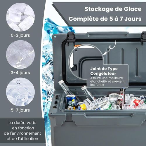 Glacière Isotherme Portable Avec Bouchon De Vidange, Rétention De Glace De 5 à 7 Jours (gris)